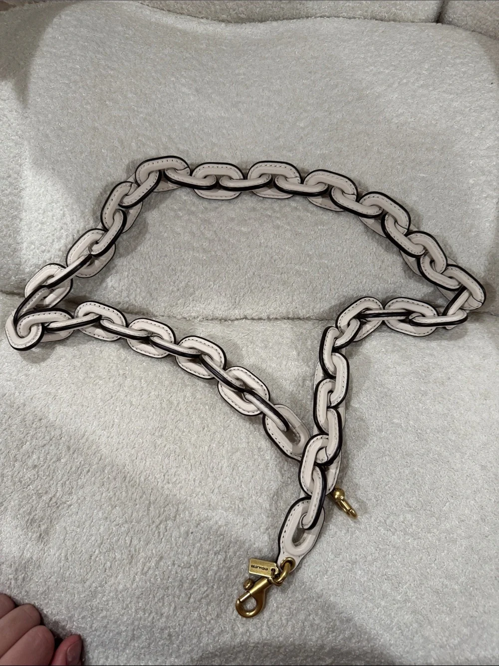 Coach White Leather Chain-Link Strap with Brass Hardware